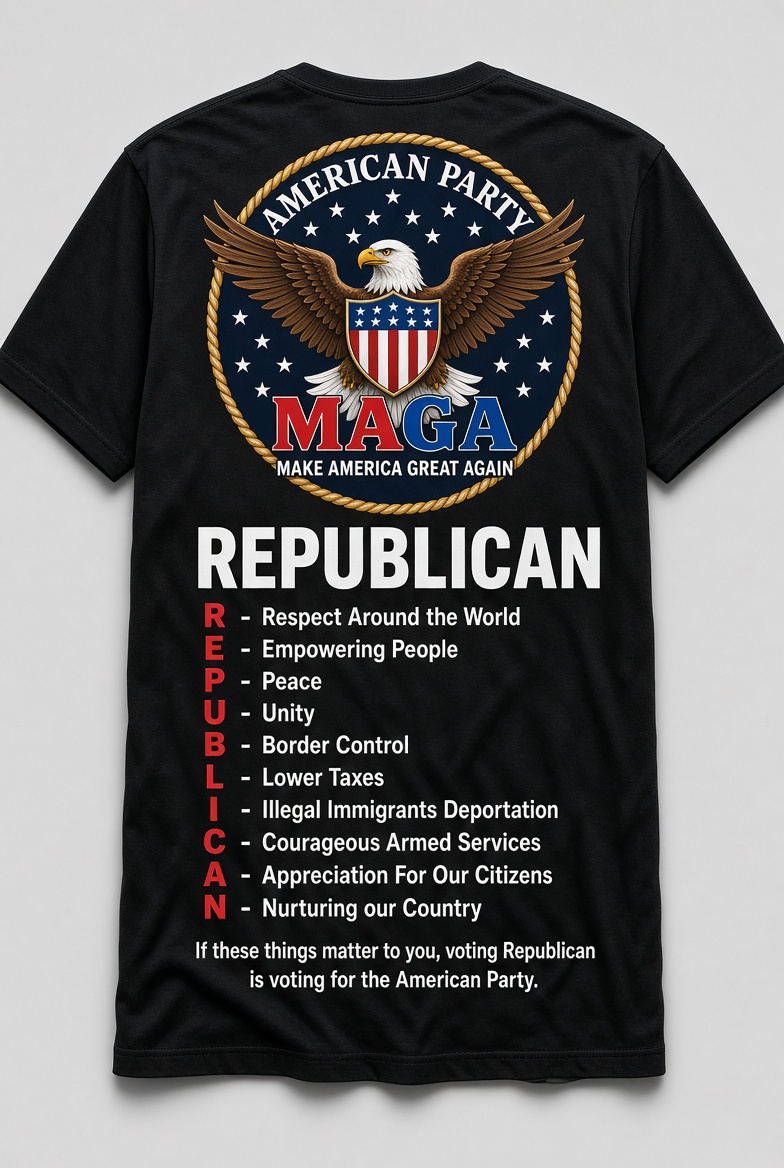 Back of the Common Sense vs Crazy T-shirt with American Party eagle and Republican values design