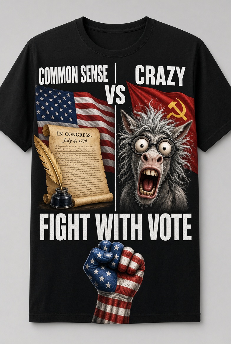 Front of the Common Sense vs Crazy Fight with Vote T-shirt